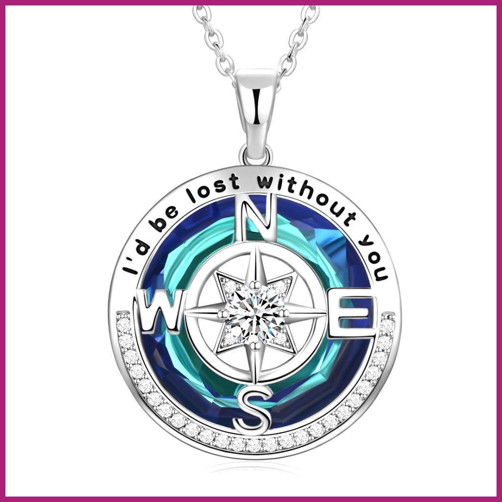 Compass Pendant Necklace 18k Real Gold Filled S925 Sterling Silver Based